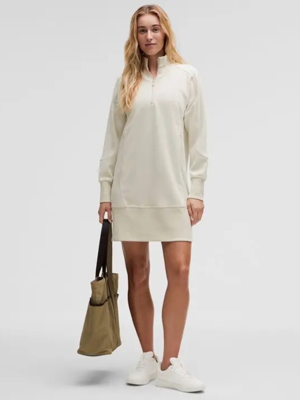Lululemon softstreme Women’s White Quarter-Zip Sweatshirt Dress - Picture 2 of 3
